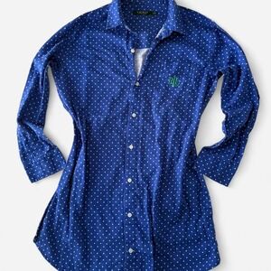 Ralph Lauren Blue Cotton Sleepshirt with White Polka Dots